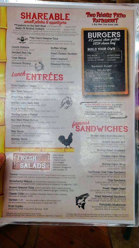 Menu at Two Friends Patio Restaurant, Key West