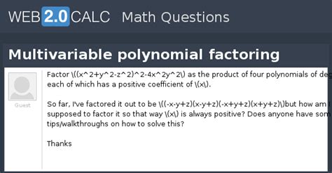 View question - Multivariable polynomial factoring