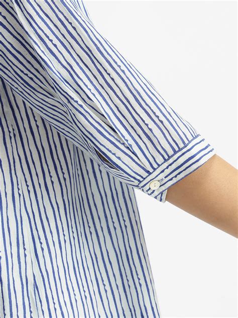 Buy Blue & White Cotton Striped Shirt Kurta Set Online | Pink Fort