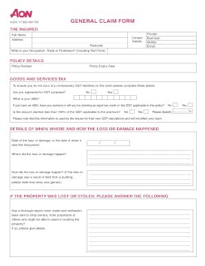 Fillable Online 84903 Aon General Claim Form Fax Email Print - pdfFiller
