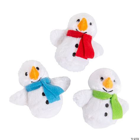 4 1/2" x 4 1/2" Fuzzy Stuffed White Snowmen with Scarf - 12 Pc.