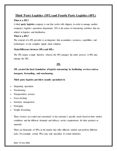 Third Party Logistics Services Agreement Template