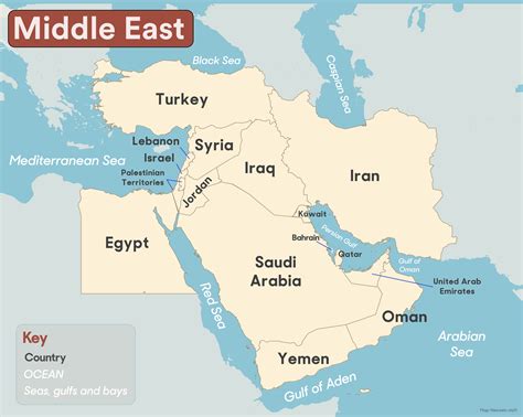 Political map of the Middle East, or Southwest Asia
