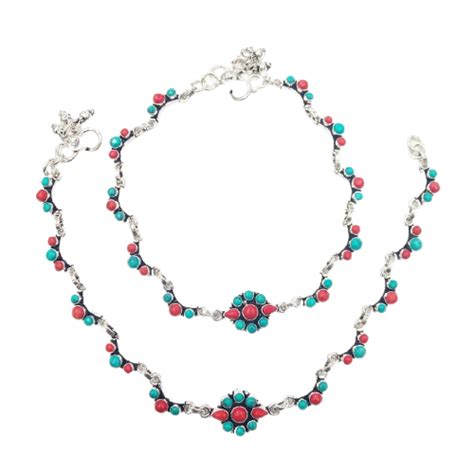 925 Silver Floral Design Black Thread Anklets For Ladies - Silver Palace
