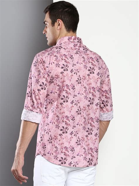 Men's Printed Pink Slim Fit Satin Casual Shirt With Spread Collar & Fu ...