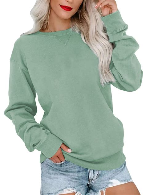 MOSHU Casual Womens Sweatshirts Crewneck Long Sleeve Tops Oversized ...