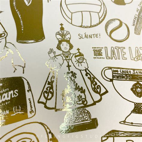 A4 Irish Nostalgia Gold Foil Illustration Print – Flying Fig Studio