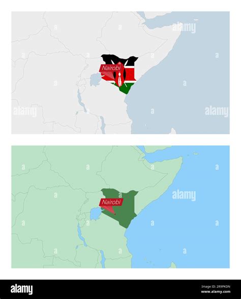 Kenya map with pin of country capital. Two types of Kenya map with neighboring countries. Vector ...