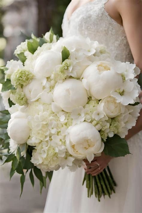 Best 13 Elegant white wedding bouquet with peonies and hydrangeas – Artofit