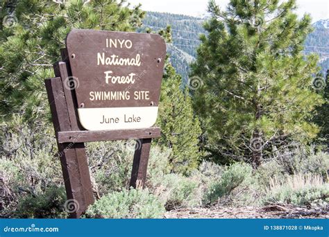 Sign for the Inyo National Forest June Lake Swimming Site, Near the Oh ...