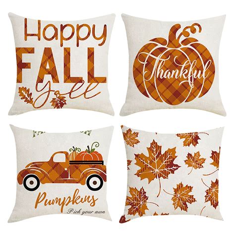 Fall Pillow Covers 18x18 Set of 4 Fall Decorations for Home Stripes ...