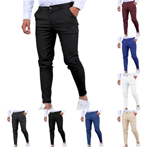Dovford Mens Chinos Slim Fit Pants Flat Front Stretch Skinny Tapered ...