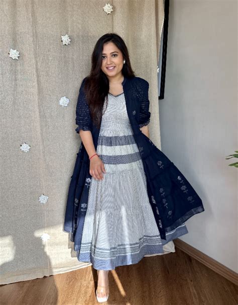 Blue Bloom Jamdani Jacket Dress