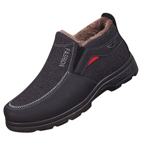 XDDST Black Mens Walking Shoes Slip On Fashion Winter Men Snow Boots ...