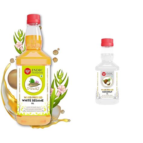 IndicWisdom Wood Pressed Oils (White Sesame Oil 1 Liter | Coconut Oil ...