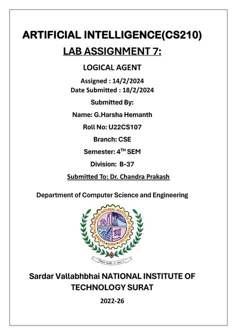 LAB 7 U22CS107 - ARTIFICIAL INTELLIGENCE(CS210) LAB ASSIGNMENT 7 ...
