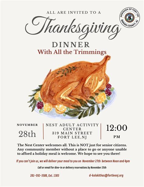 Community-wide Thanksgiving Dinner, 319 Main St, Fort Lee, NJ 07024 ...
