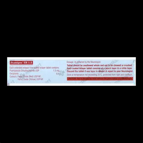 PRAMIPEX ER 1.5MG TABLET 10'S Price, Uses, Side Effects & Substitutes ...