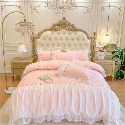 MOOWOO Pink Bedding-Romantic Ruffle Lace Bedding Set 2 Piece Comforter ...