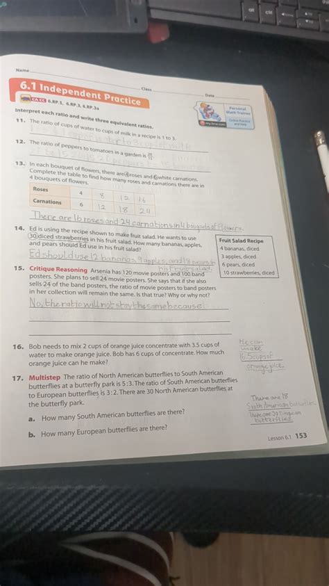 Here are the questions: 6.1 Independent Practice Interpret each ratio a..
