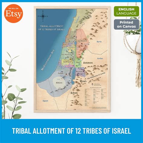 Tribal Allotment of 12 Tribes of Israel Map, Promised Land Division ...