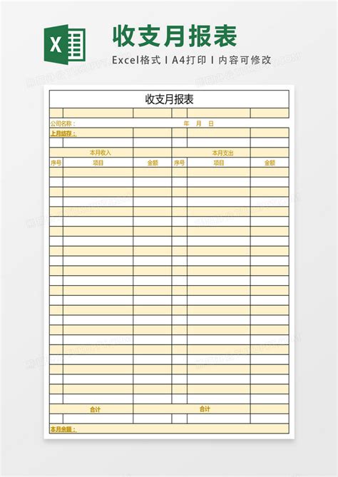 企业公司收支月报表表格Excel模板下载_熊猫办公