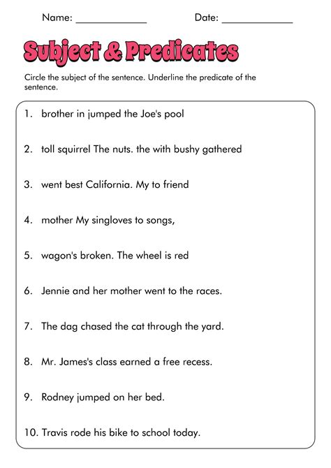 16 Subject And Predicate Worksheets | Subject and predicate, Subject ...