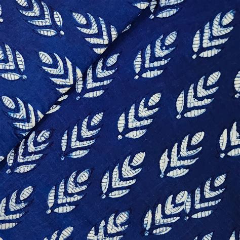 Pure Cotton Indigo With White Flower Motif Hand Block Print Fabric ...