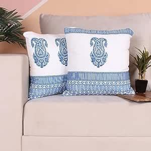 Buy STITCHNEST Both Side Block Print Pleasing Paisley Blue Cushion ...