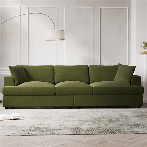 Large Olive Green Velvet 4 Seater Sofa - August - Furniture123
