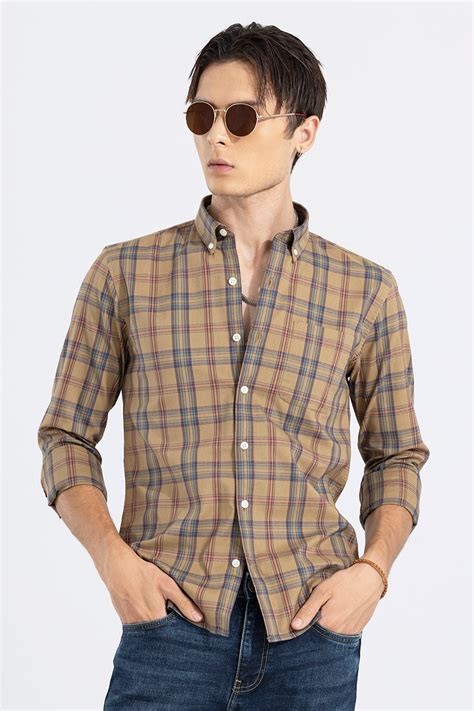 Buy Men's Widespread Check Beige Shirt Online | SNITCH