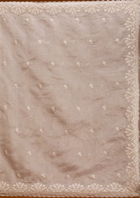 Buy Grey Threadwork Tissue Saree - Koskii