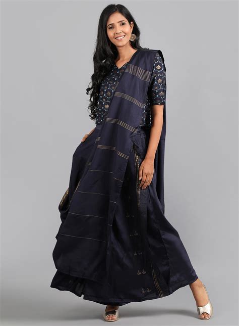 Buy Blue V Neck Embellished Gypsuit @ 5999 | W for woman – wforwoman