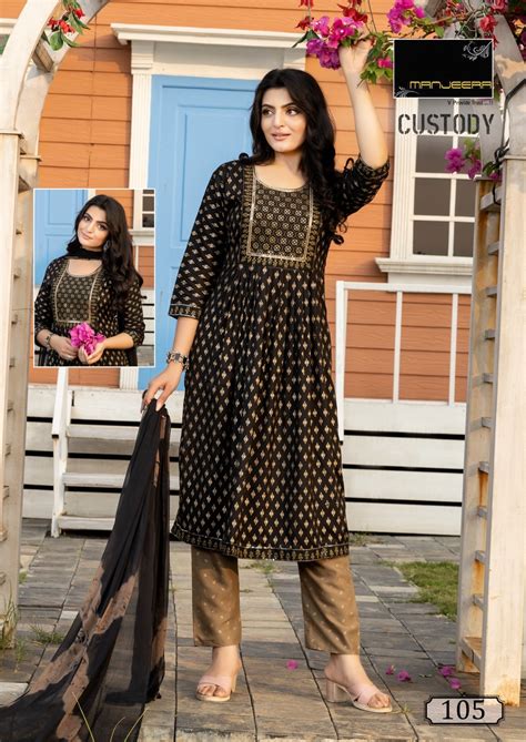 Manjeera Custody Naira Cut Kurti Pant With Dupatta Wholesale