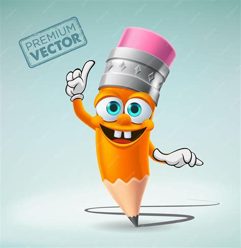 Premium Vector | Cute pencil character cartoon vector raising index finger raising arm back to ...