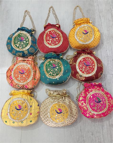 LAMANSH® Designer Gota Patti Peacock work Potli bags for haldi mehendi ...