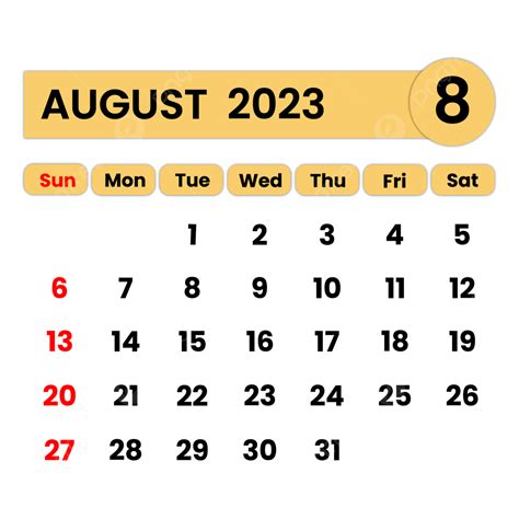 August 2023 Calendar Yellow Color, August 2023, Calendar, Monthly ...
