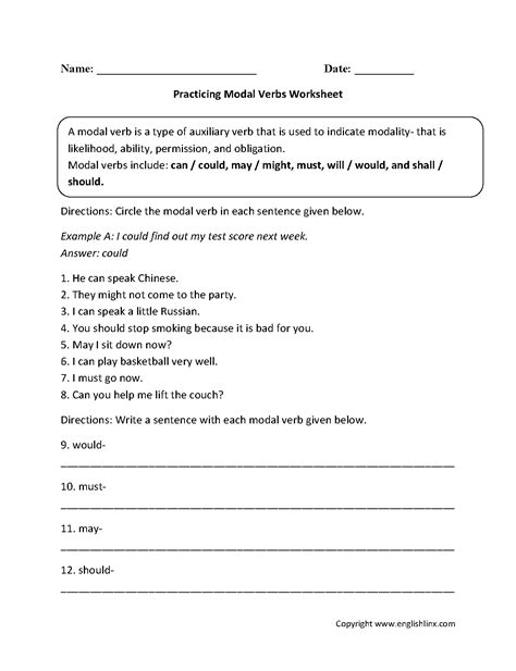 Modal Verb Worksheet 的图像结果