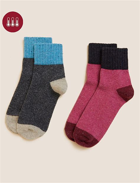 Buy 2pk Thermal Wool Blend Ankle High Socks at Marks & Spencer