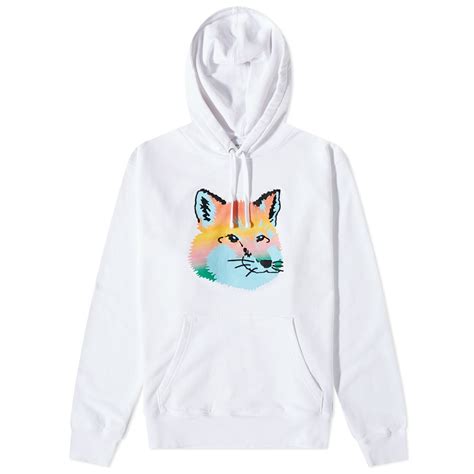 Maison Kitsuné Men's Vibrant Fox Head Hoodie in White Maison Kitsune