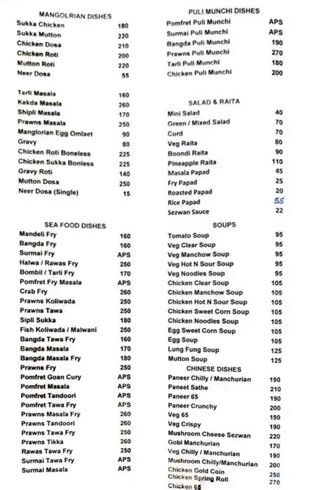 Menu at Hotel Gopal Ashram, Thane, Ground Floor
