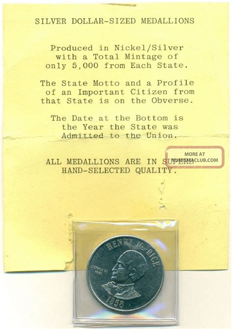 Henry M. Rice Silver Dollar - Sized Medallion - Minnesota