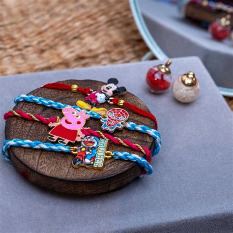 Kids Cartoon Rakhi Pack of 4 Roli Chawal (Mickey, Spiderman, Doraemon ...