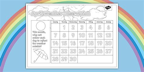 April Weather Observation Colouring Calendar