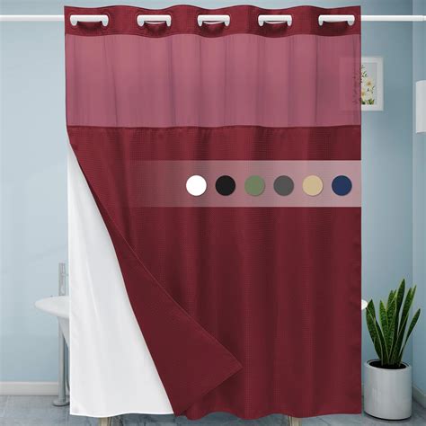 Amazon.com: EUTXL Burgundy No Hook Shower Curtain with Snap in Liner ...