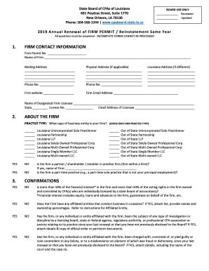 Fillable Online 2019 Annual Renewal of FIRM PERMIT / Reinstatement Same ...