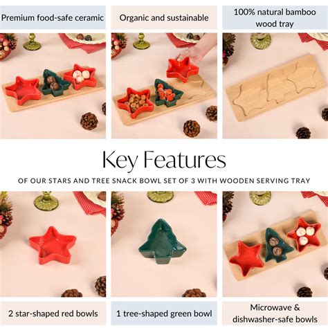 Stars And Tree Snack Bowl Set Of 3 With Wooden Serving Tray Online ...