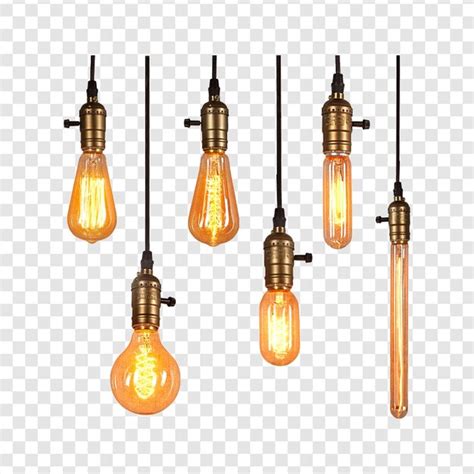Premium PSD | A set of orange light bulbs on a transparent background