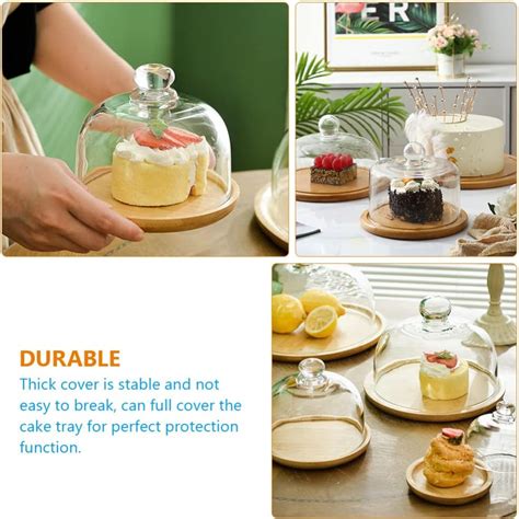 Buy Zerodeko Wooden Cake Tray with Glass Dome Round Clear Cloche Dome ...