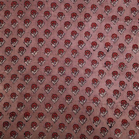 Pure Cotton Gad Ajrak Brown With Red Small Flower Motif Hand Block Pri ...
